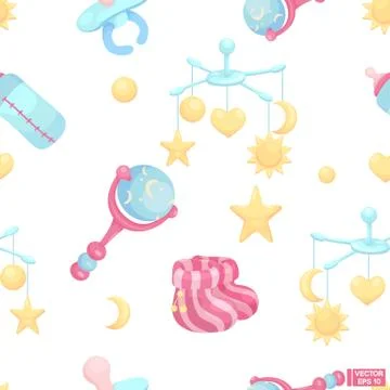 Seamless pattern with baby accessories. Stock Illustration