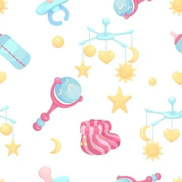 Seamless pattern with baby accessories. Stockillustratie