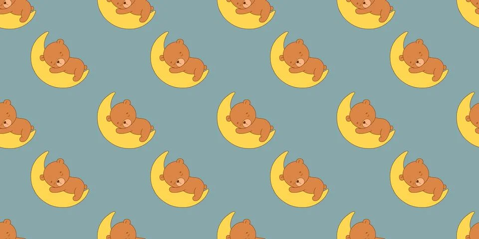 Seamless pattern with baby bear on moon, vector illustration. Woodland anim.. Ilustração Stock