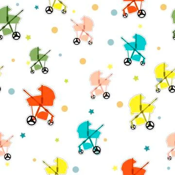 Seamless pattern with baby carriage Stock Illustration