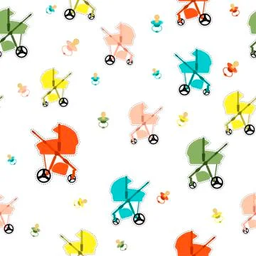 Seamless pattern with baby carriage Stock Illustration
