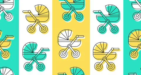 Seamless pattern with Baby carriage Stock Illustration