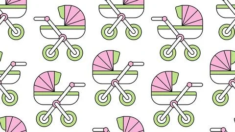Seamless pattern with Baby carriage Stock Illustration