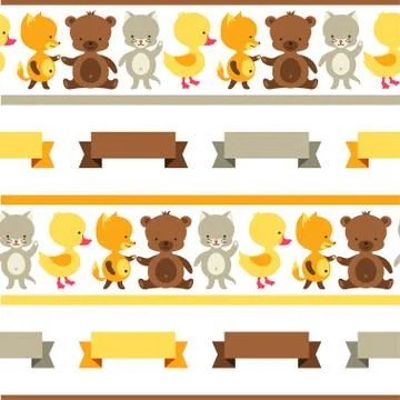 Seamless pattern with baby cat, bear, fox and duck. Illustrazione stock
