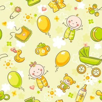 Seamless pattern with baby elements Stock Illustration