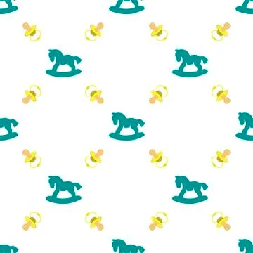 Seamless pattern with baby pacifier and Rocking horse Stock Illustration