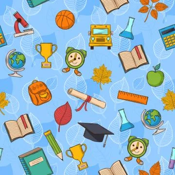 Seamless pattern back to school on blue background Stock Illustration