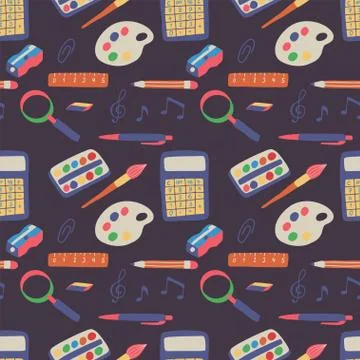 Seamless pattern back to school on blue background. Stock Illustration