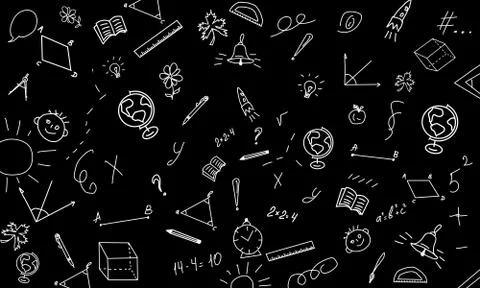 Seamless pattern. Back to school formulas. Doodle freehand chalk drawing on c Stock Illustration