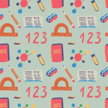 Seamless pattern back to school on grey background. 库存插图
