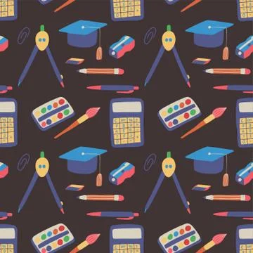 Seamless pattern back to school with hand drawn graphic elements Stock Illustration