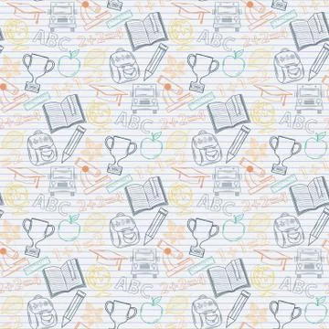 Seamless pattern Back to school on the notebook sheet in line Stock Illustration