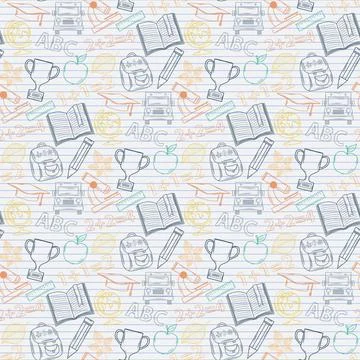 Seamless pattern Back to school on the notebook sheet in line Seamless pat... Stock Photos