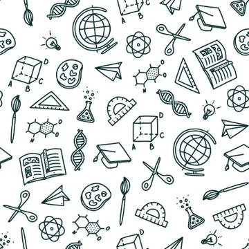Seamless pattern on back to school topic. Vector illustration in doodle style Stock Illustration