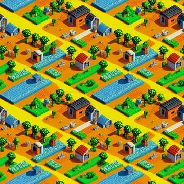 Seamless pattern background of the 1990s farm game 库存插图