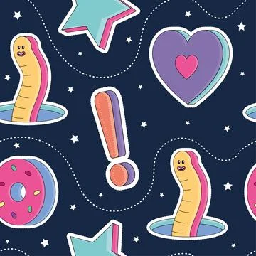 Seamless pattern background 3d groovy sticker icons wallpaper Vector 스톡 일러스트