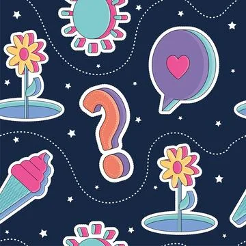 Seamless pattern background 3d groovy sticker icons wallpaper Vector Stock Illustration