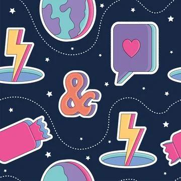 Seamless pattern background 3d groovy sticker icons wallpaper Vector Stock Illustration