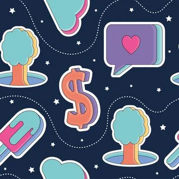 Seamless pattern background 3d groovy sticker icons wallpaper Vector 스톡 일러스트