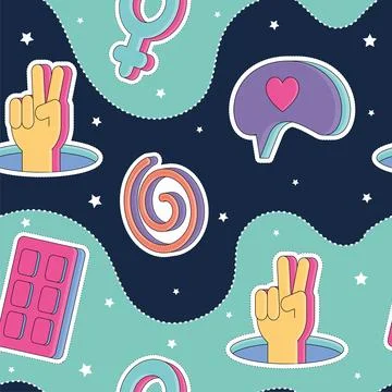 Seamless pattern background 3d groovy sticker icons wallpaper Vector 스톡 일러스트