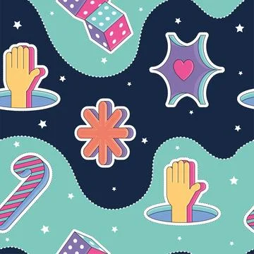 Seamless pattern background 3d groovy sticker icons wallpaper Vector 스톡 일러스트