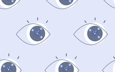 Seamless pattern background with abstract eyes on light blue Stock Illustration