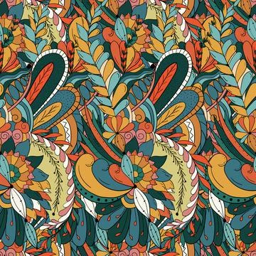 Seamless pattern background with abstract flowers, leaves Stock Illustration