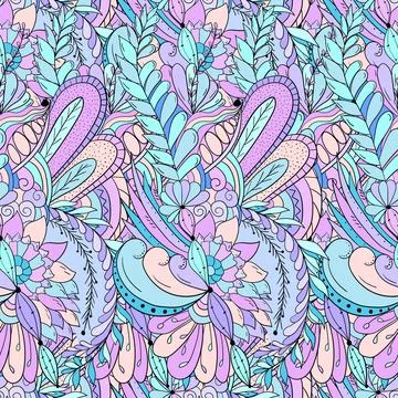 Seamless pattern background with abstract flowers, leaves Stock Illustration