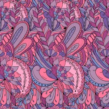 Seamless pattern background with abstract flowers, leaves Stock Illustration