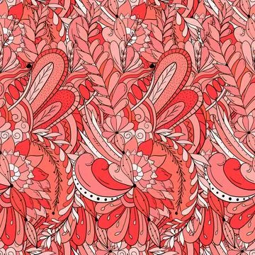 Seamless pattern background with abstract flowers, leaves Stock Illustration
