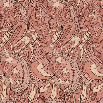 Seamless pattern background with abstract flowers, leaves Stock Illustration