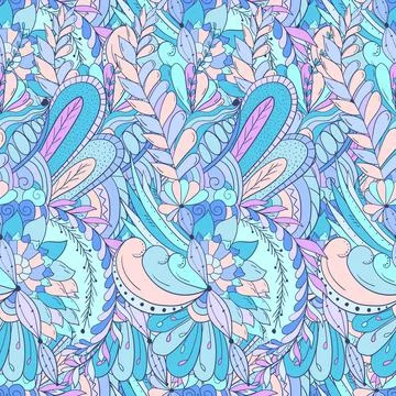 Seamless pattern background with abstract flowers, leaves Stock Illustration