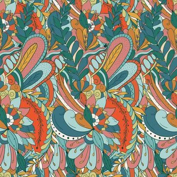 Seamless pattern background with abstract flowers, leaves Stock Illustration