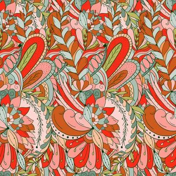 Seamless pattern background with abstract flowers, leaves Stock Illustration