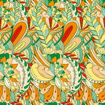 Seamless pattern background with abstract flowers, leaves Stock Illustration