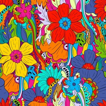 Seamless pattern background with abstract flowers, leaves Stock Illustration