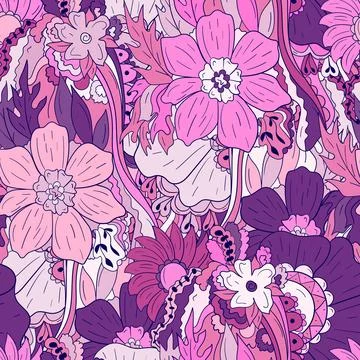 Seamless pattern background with abstract flowers, leaves Stock Illustration