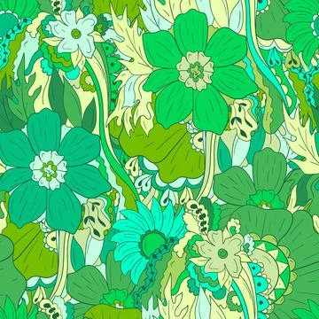 Seamless pattern background with abstract flowers, leaves Stock Illustration