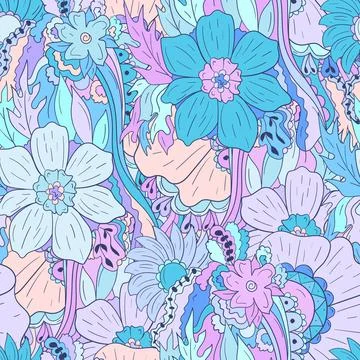Seamless pattern background with abstract flowers, leaves Stock Illustration