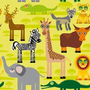Seamless pattern background with African animals. Stock Illustration