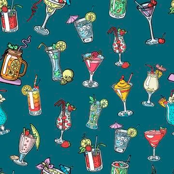Seamless pattern background with alcohol cocktail drinks of martini, margarita Illustrazione stock
