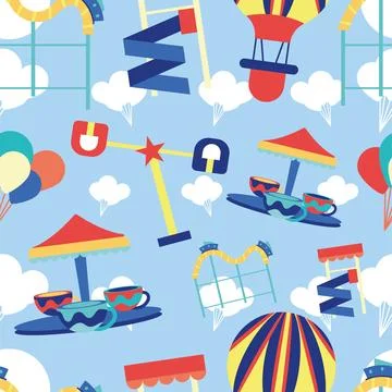 Seamless pattern background with amusement park icons Vector Illustrazione stock