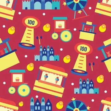 Seamless pattern background with amusement park icons Vector 스톡 일러스트