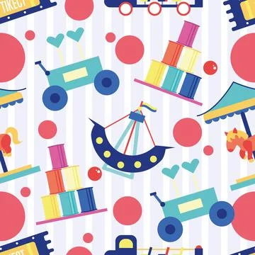 Seamless pattern background with amusement park icons Vector Stock Illustration