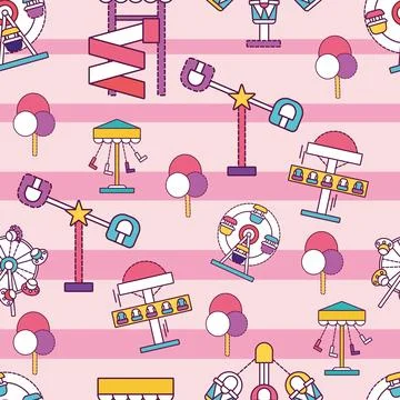 Seamless pattern background with amusement park icons Vector Stock Illustration
