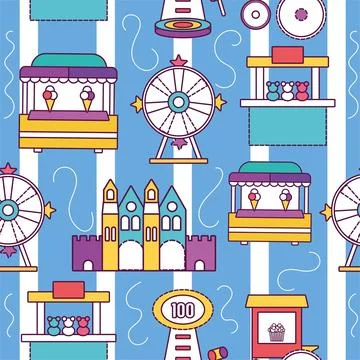 Seamless pattern background with amusement park icons Vector Stock Illustration