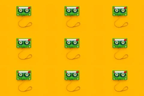 Seamless pattern background of audio cassette with tangled tape Stock Photos