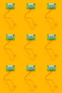 Seamless pattern background of audio cassette with tangled tape Stock Photos