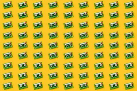 Seamless pattern background of audio cassettes Stock Photos