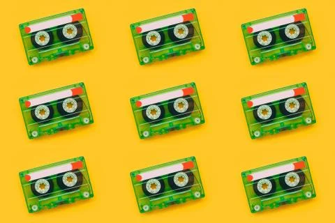 Seamless pattern background of audio cassettes Stock Photos